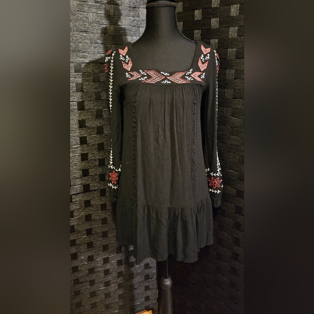 Xhilaration Black Dress with Red Embroidery